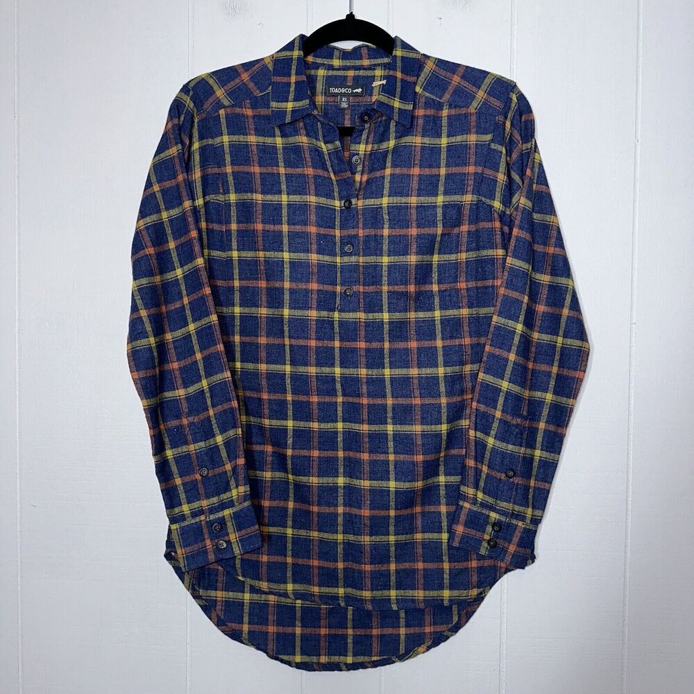 Toad & Co Women’s Popover Tunic Plaid Shirt Blue Size XS NWT